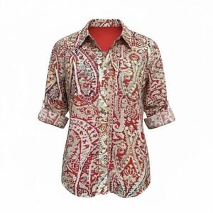 Jones New York Sport Paisley Button Down Shirt & Red Tank Top Set Womens Small